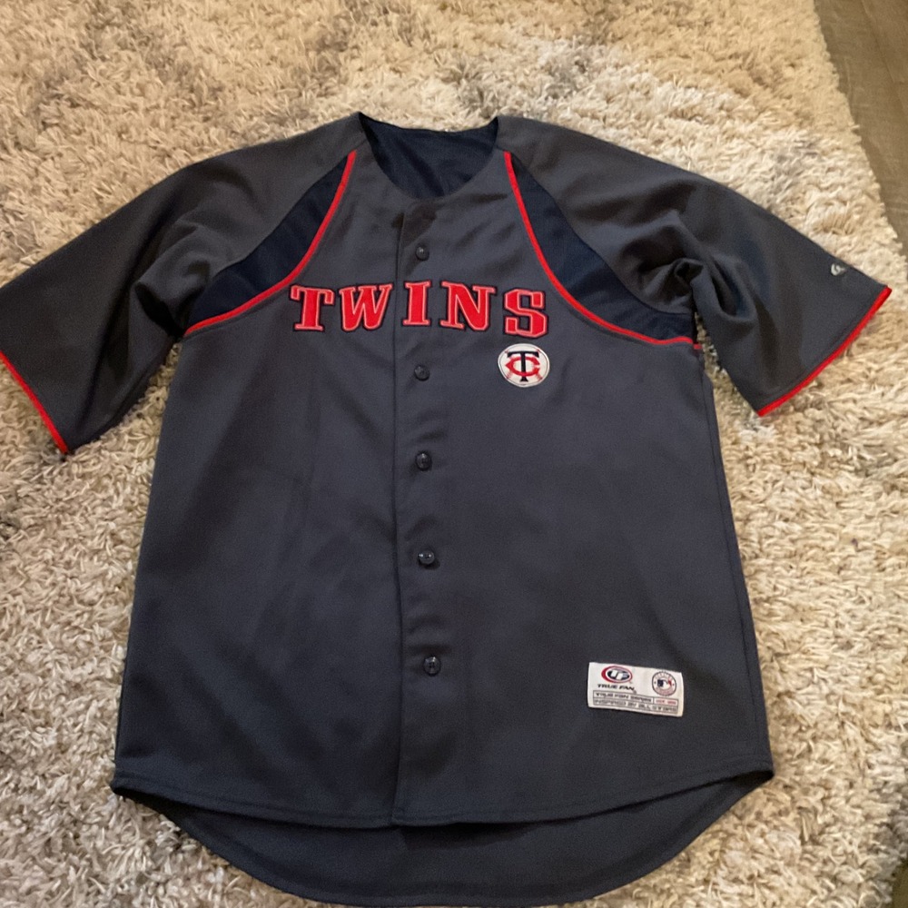 True Fan Minnesota Twins MLB Baseball Jersey‎ Gray Red Blue Mens Medium